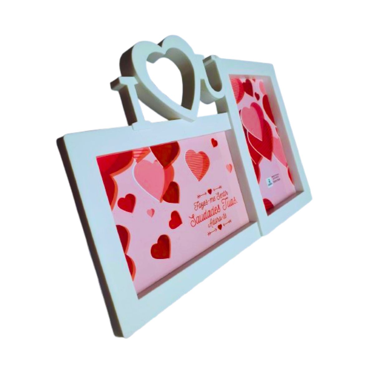 Porta Retrato Duplo Coração I Love You Decoração Amor Branco Porta Retrato Duplo Coração I Love You Decoração Amor Branco